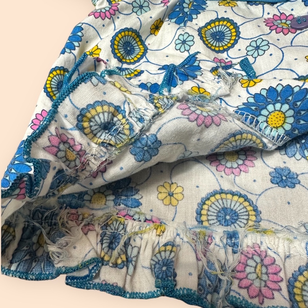 Vintage Baby/Toddler Blue Yellow Pink Flower Button Down Pants Set Retro - Picture 9 of 14